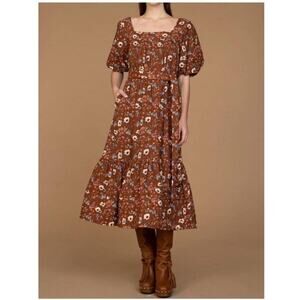 NWT Olivia James The Label Willa Midi Dress Anemone Chocolate Women's Size XS